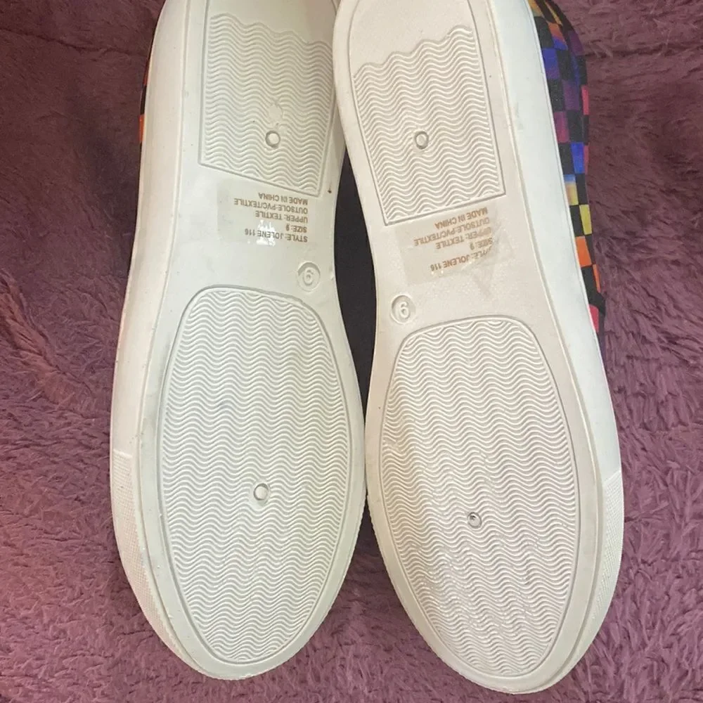 Rainbow Checkered Slip Ons‎